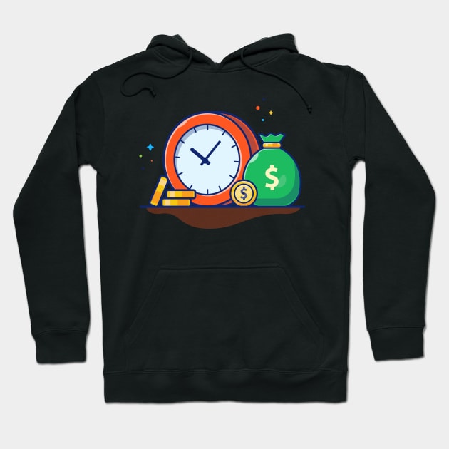 Clock with sack of coin cartoon Hoodie by Catalyst Labs